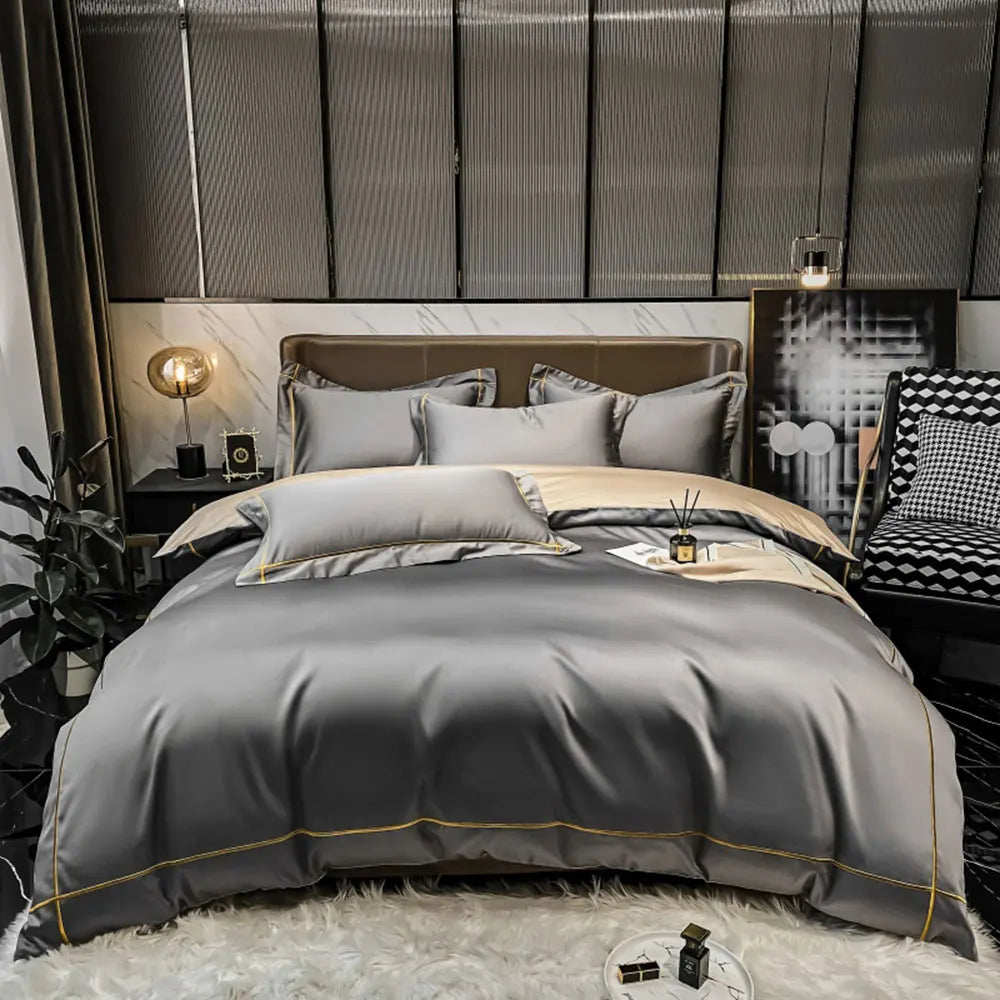 Luxurious navy & gold egyptian cotton duvet cover set bedroom
