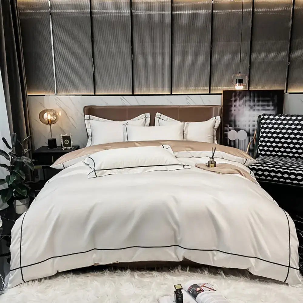 Luxurious navy & gold egyptian cotton duvet cover set bedroom
