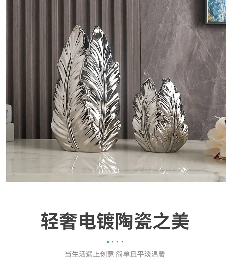 Luxurious gold ceramic feather vase white & gold living room decor