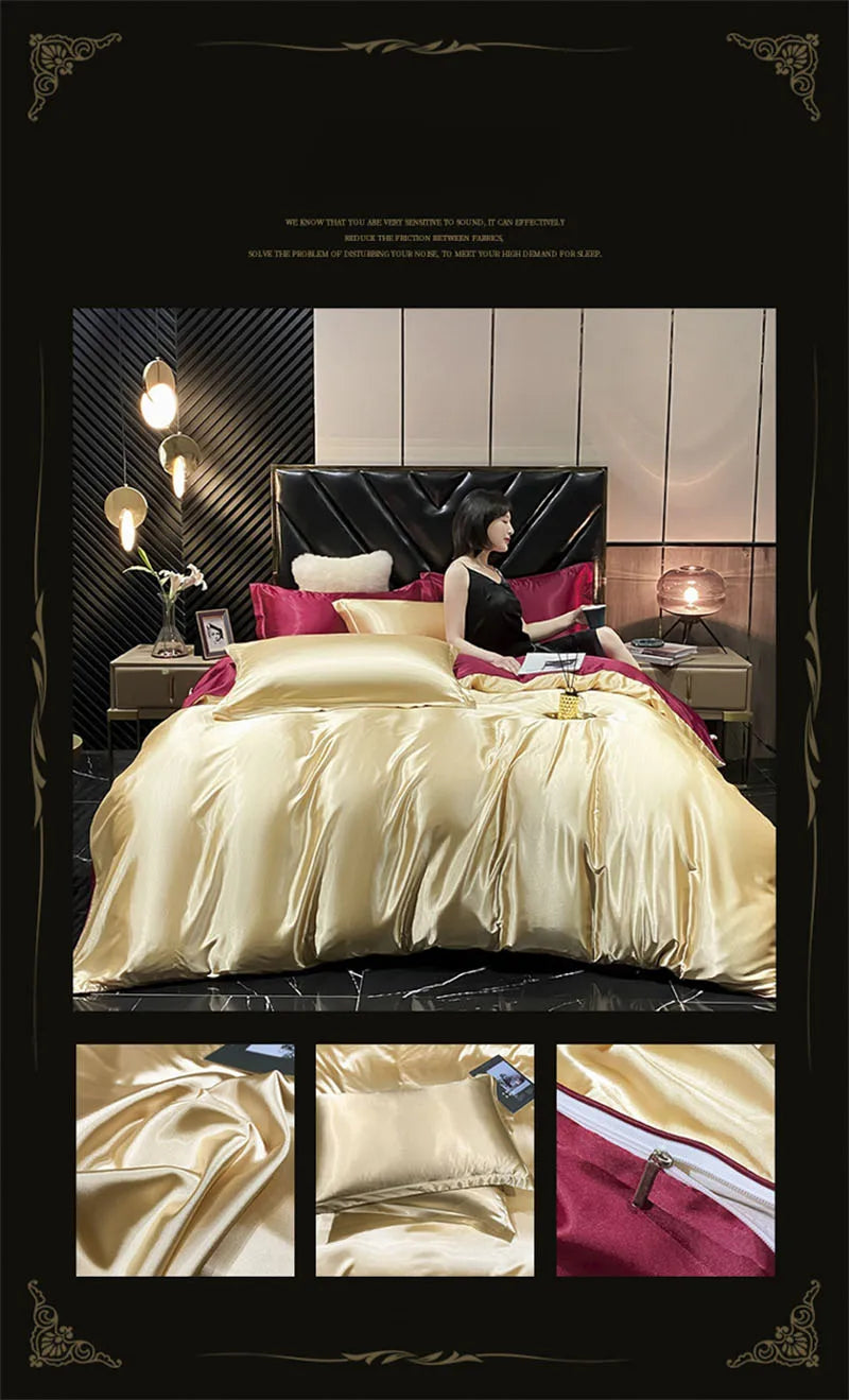Luxurious lavender mulberry silk bedding set bedroom duvet cover
