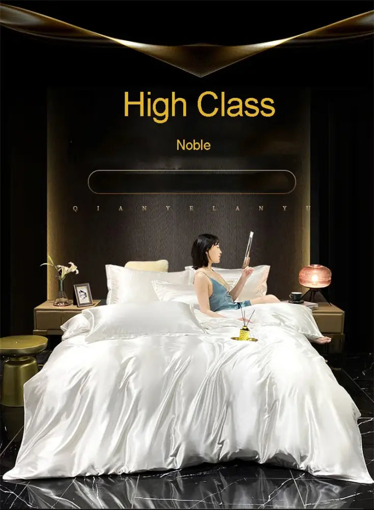 Luxurious silver & gold mulberry silk duvet cover bedding set bedroom