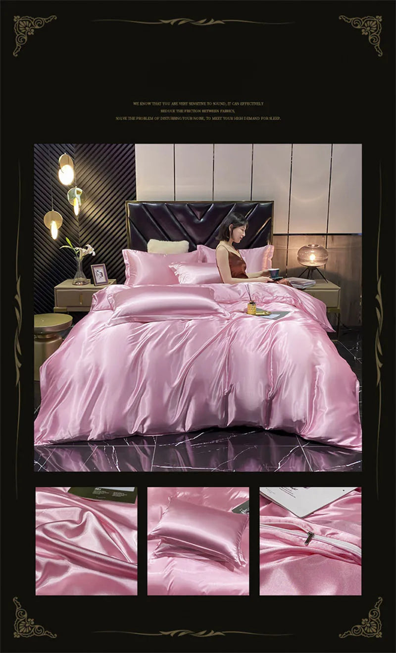Luxurious silver & gold mulberry silk duvet cover bedding set bedroom
