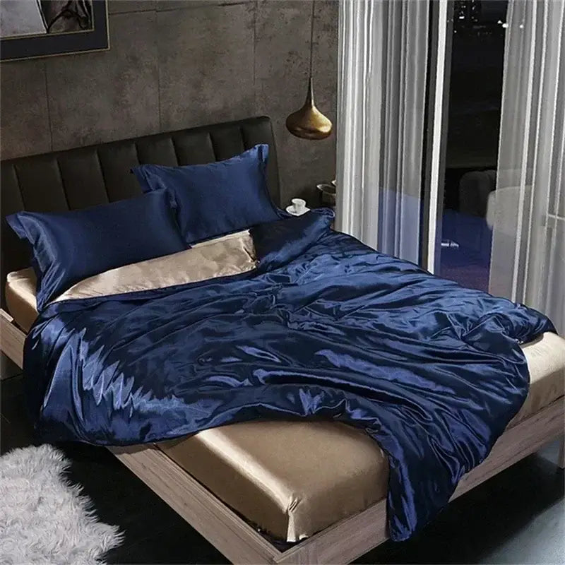 Luxurious silver & gold mulberry silk duvet cover bedding set bedroom
