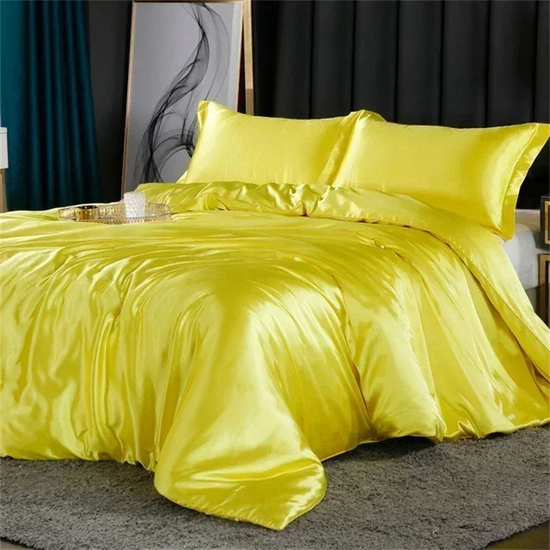 Luxurious teal satin bedding set with duvet cover for bedroom