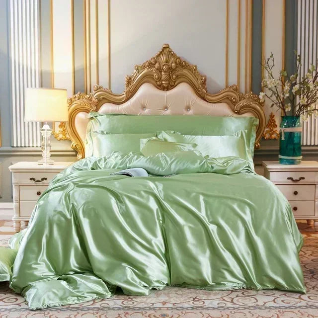 Pink & silver mulberry silk bedding set bedroom duvet cover