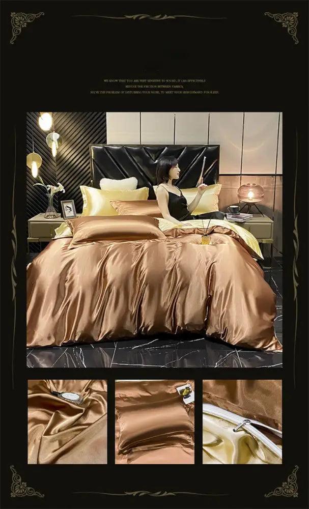 Luxurious yellow mulberry silk bedding set – bedroom duvet cover