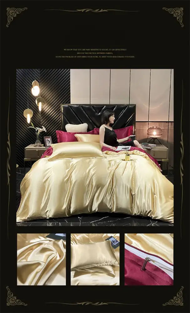 Pink & silver mulberry silk bedding set bedroom duvet cover