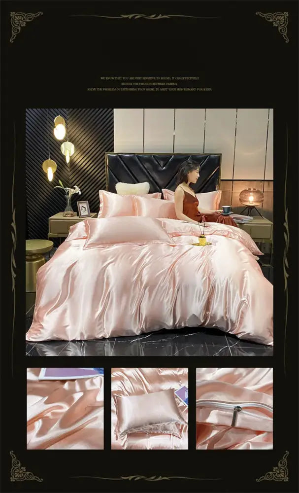 Luxurious gold mulberry silk bedding set bedroom duvet cover