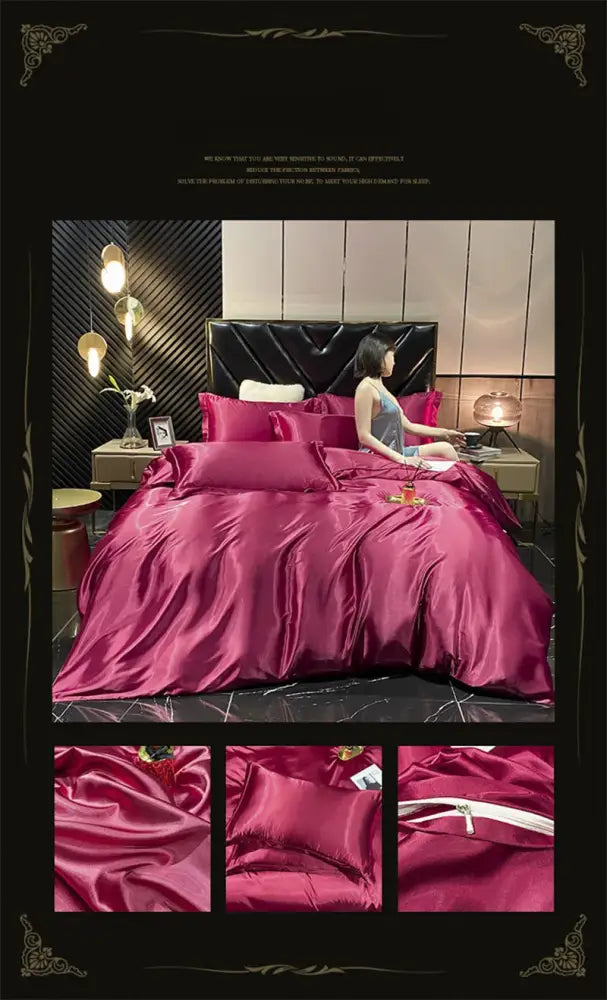 Luxurious burgundy mulberry silk bedding set bedroom sheets