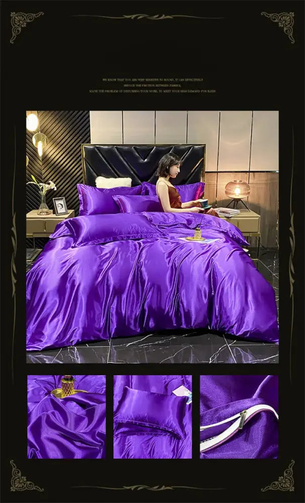 Luxurious teal satin bedding set with duvet cover for bedroom