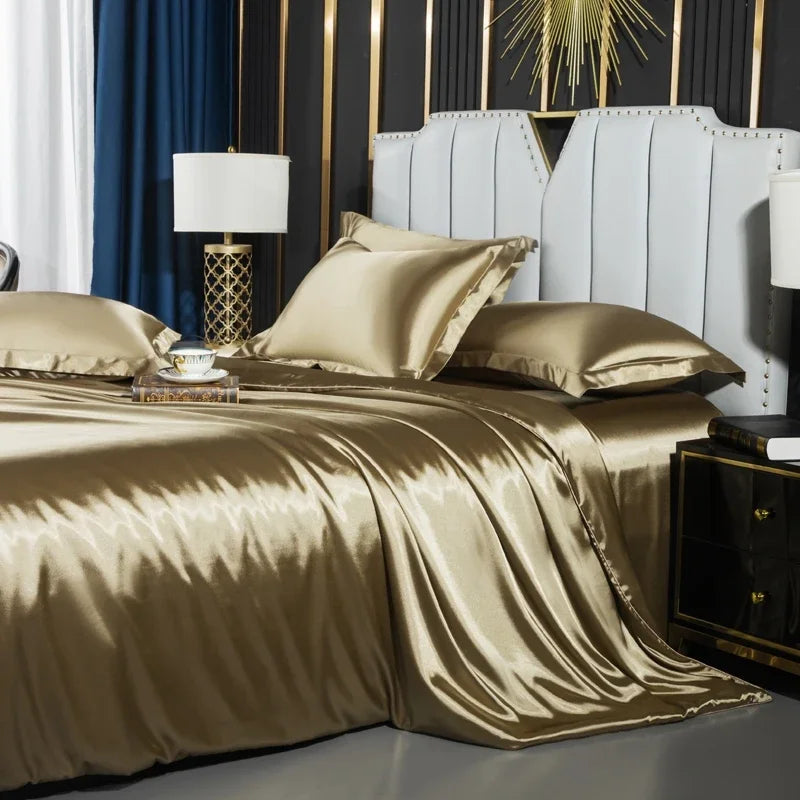 Luxurious pink satin duvet cover bedroom bedding set