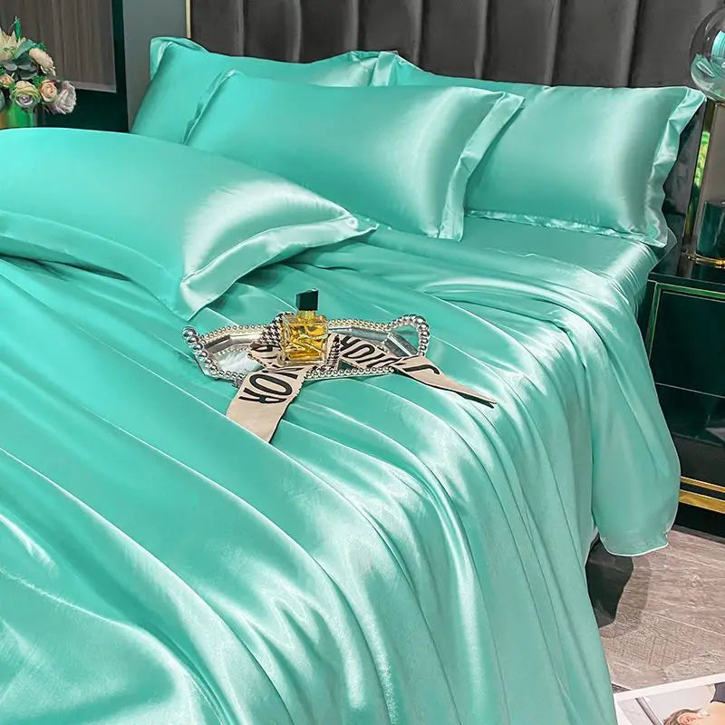 Luxurious silver satin duvet cover bedroom bedding set