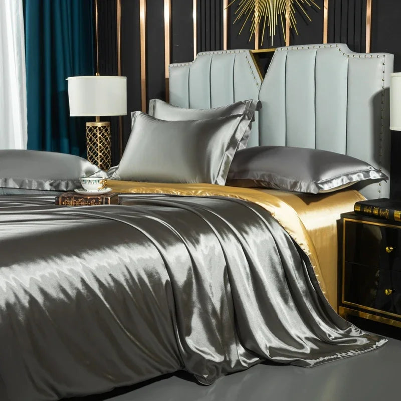 Luxurious lavender satin duvet cover set bedroom bedding