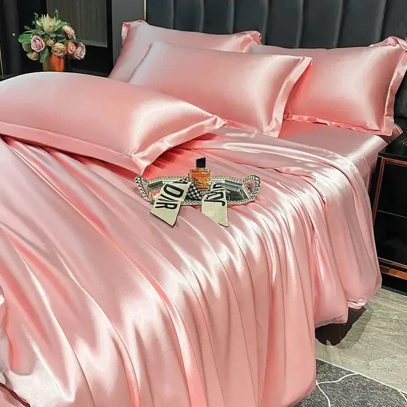 Luxurious silver satin duvet cover bedroom bedding set
