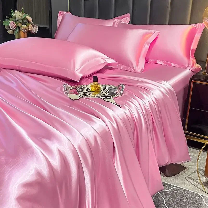 Luxurious teal glossy satin duvet cover bedroom bedding set