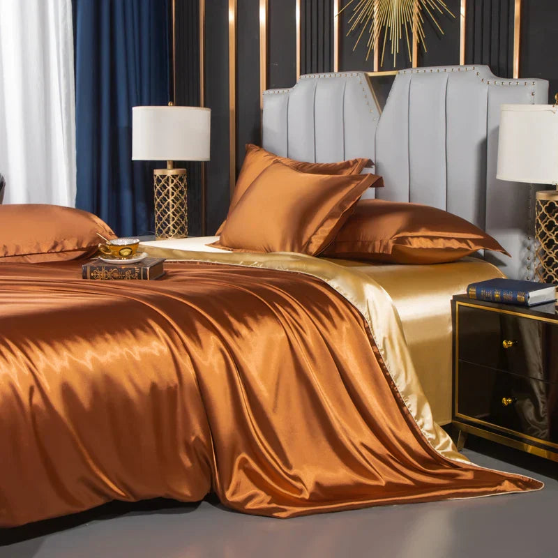 Luxurious silver satin duvet cover bedroom bedding set