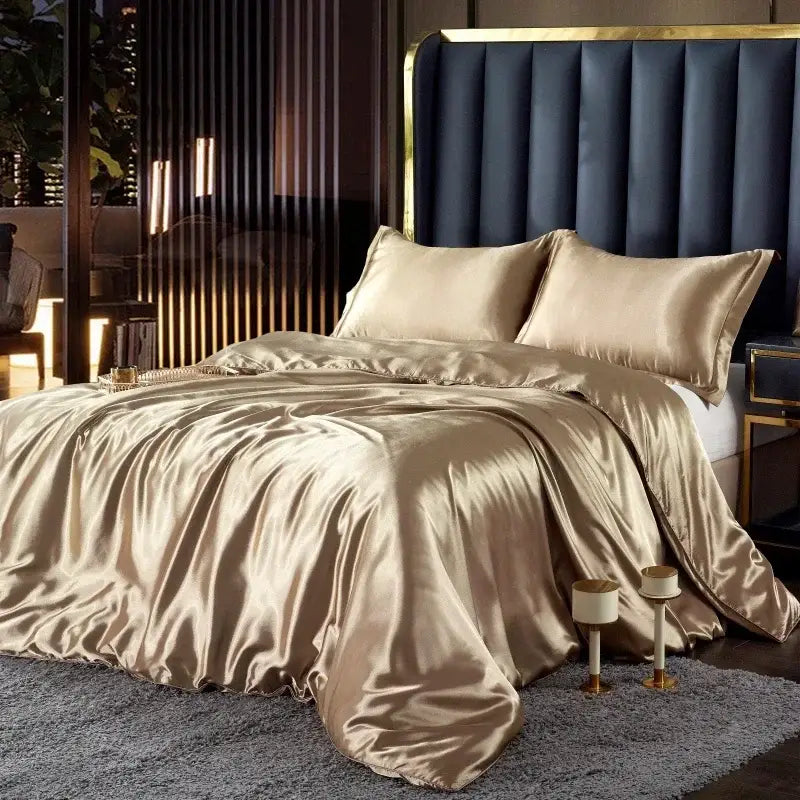 Luxurious purple satin ruffled duvet cover bedroom bedding set