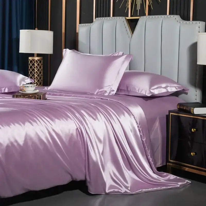 Luxurious bronze satin bedding set – bedroom duvet cover with gold trim