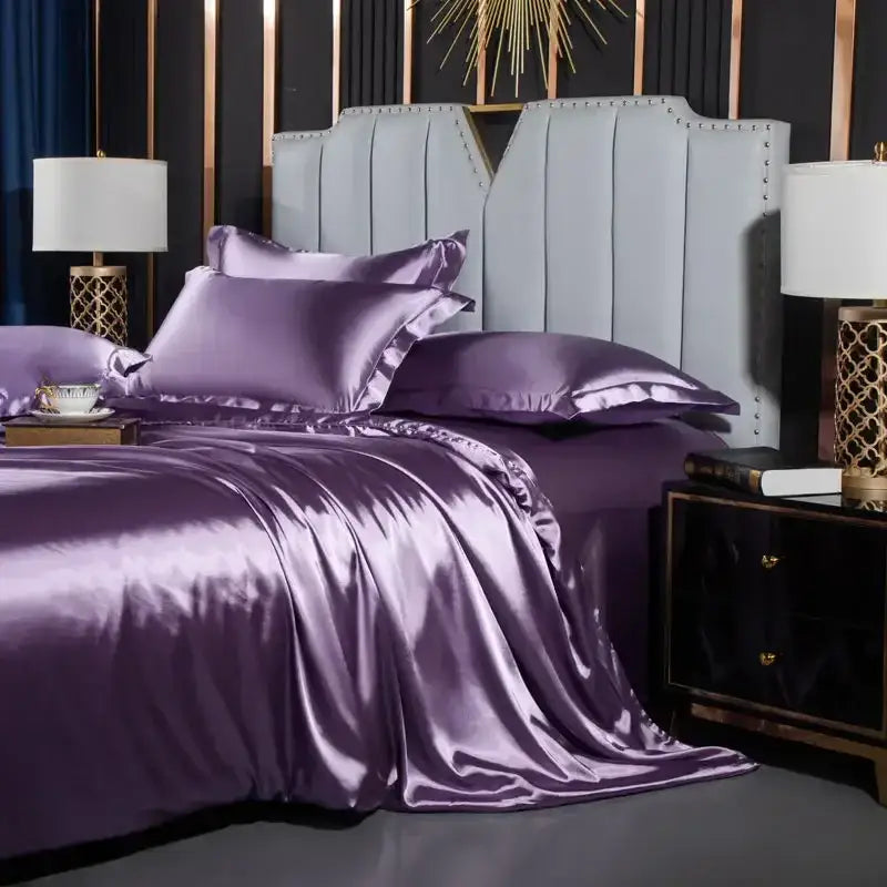 Luxurious bronze satin bedding set – bedroom duvet cover with gold trim