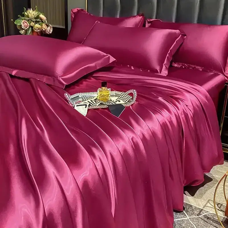 Golden satin silk duvet cover set bedroom luxury bedding