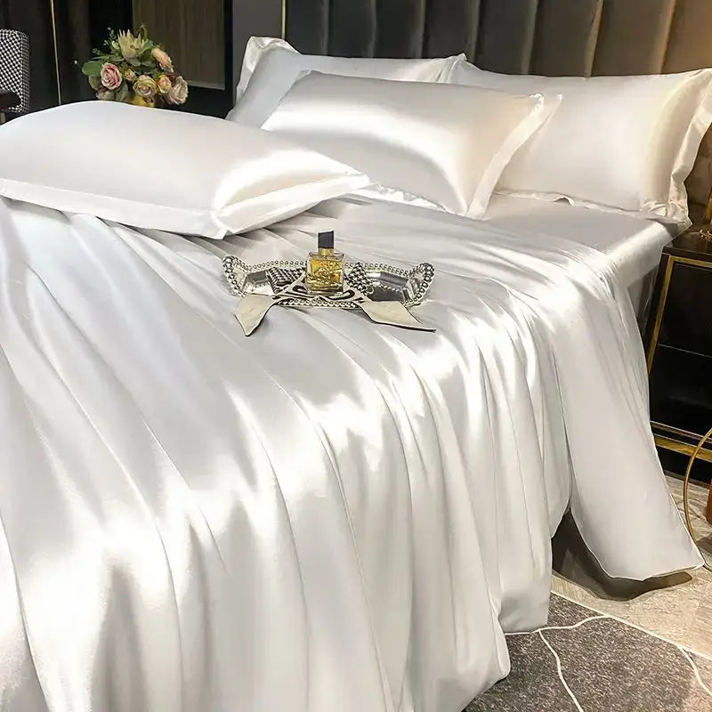 Golden satin silk duvet cover set bedroom luxury bedding
