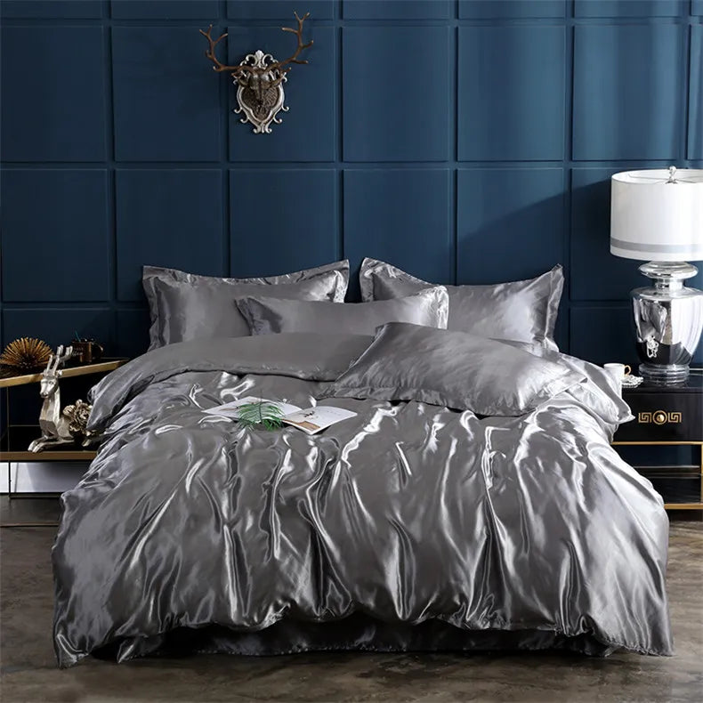Luxurious purple glossy solid color bedding set bedroom duvet cover