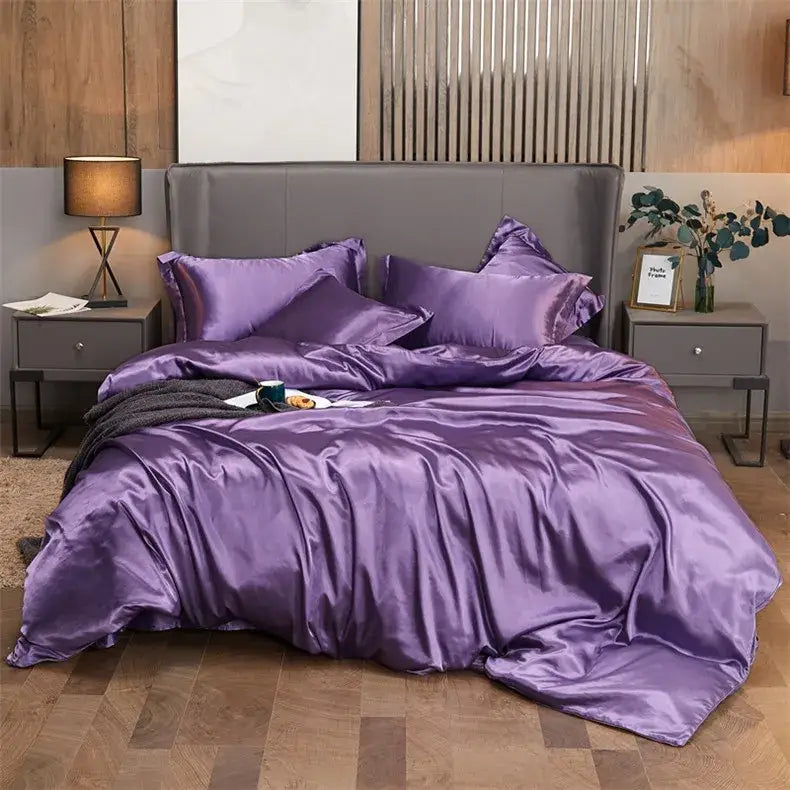 Luxurious purple glossy solid color bedding set bedroom duvet cover