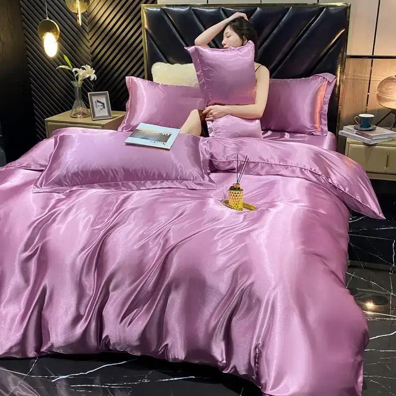 Luxurious bronze satin duvet cover bedding set bedroom king size