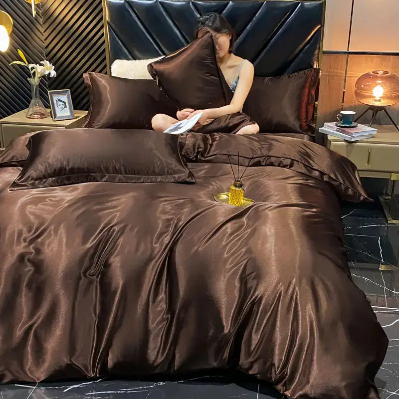 Luxurious bronze satin duvet cover bedding set bedroom king size