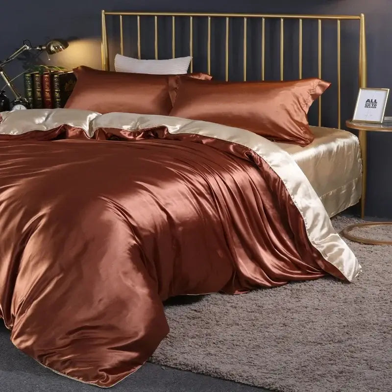 Luxurious emerald green satin duvet cover set bedroom bedding