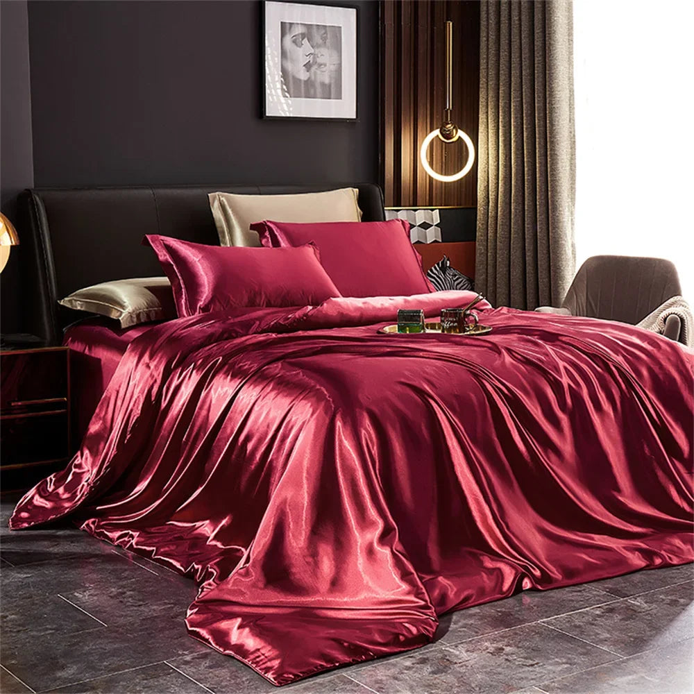 Luxurious turquoise satin bedding set with gold trim – bedroom duvet cover