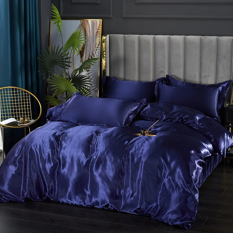 Luxurious white satin duvet cover bedding set bedroom silk finish