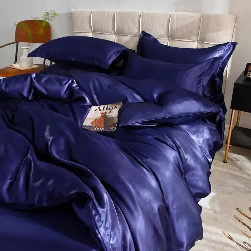 Elegant ruffled silk gray satin silk bedding set bedroom duvet cover