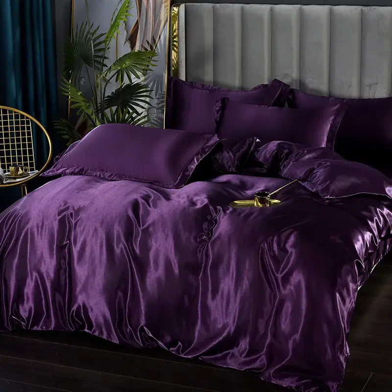 Luxurious white satin duvet cover bedding set bedroom silk finish