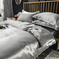 Elegant ruffled silk gray satin silk bedding set bedroom duvet cover