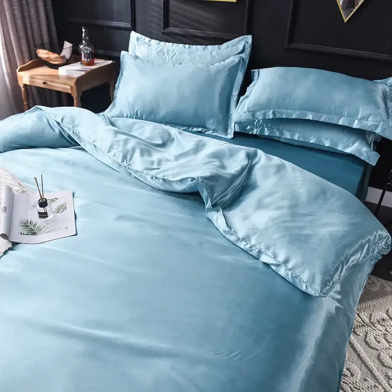 Luxurious teal satin bedding set – bedroom duvet cover and pillowcases