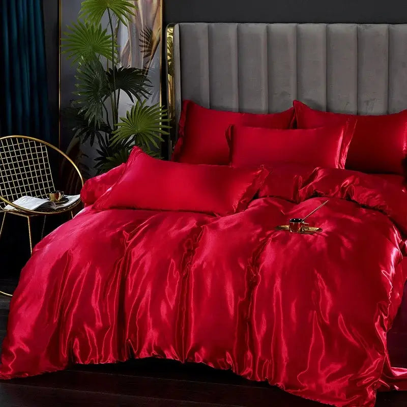 Luxurious white satin duvet cover bedding set bedroom silk finish