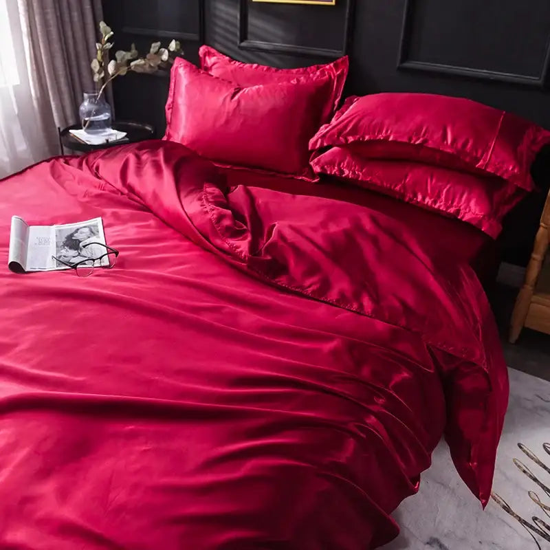 Luxurious teal satin bedding set – bedroom duvet cover and pillowcases