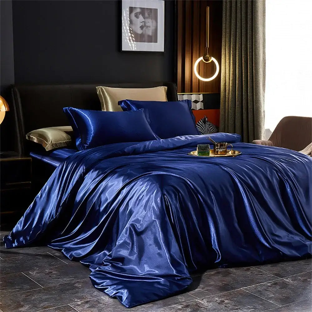 Luxurious gold & teal satin duvet cover bedding set – bedroom