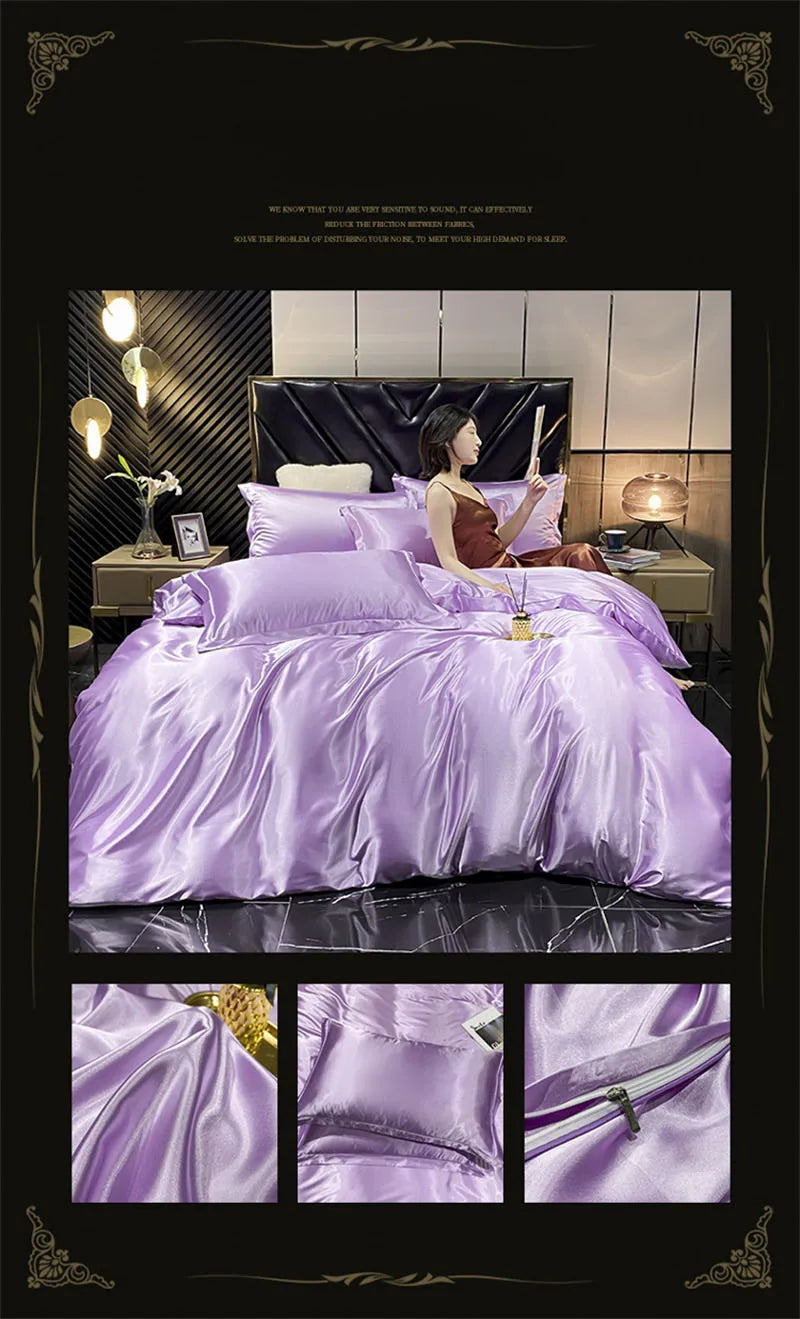 Luxurious purple satin bedding set bedroom duvet cover
