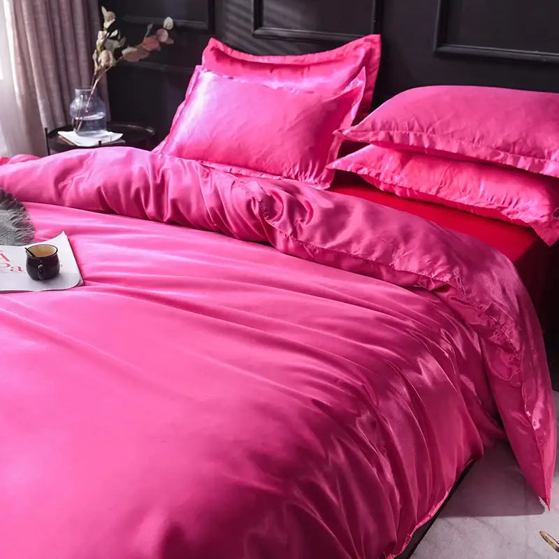 Luxurious turquoise satin silk bedding set for bedroom
