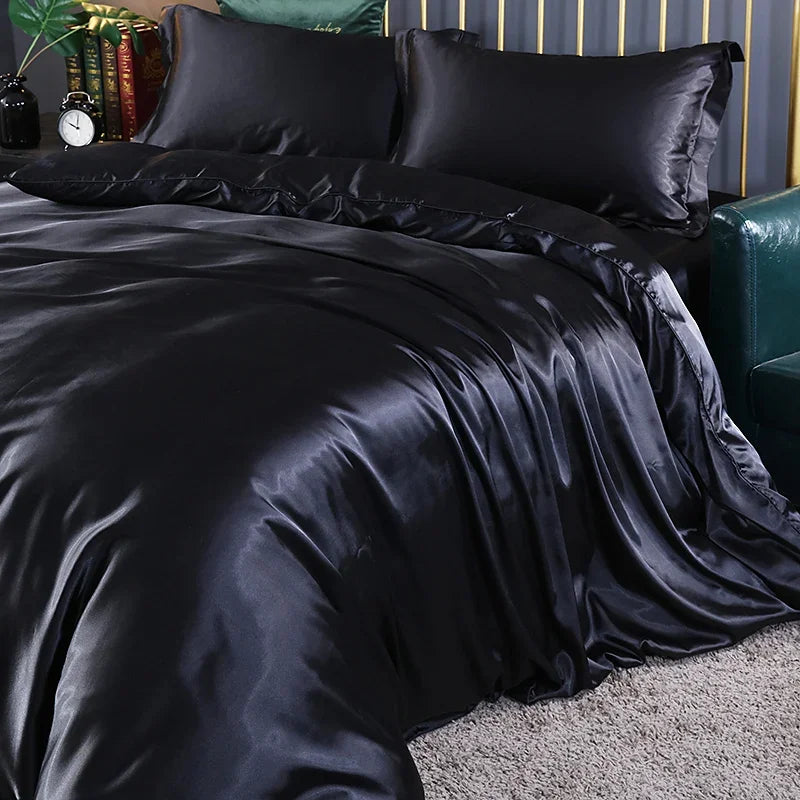 Luxurious copper satin duvet cover set bedroom silk bedding