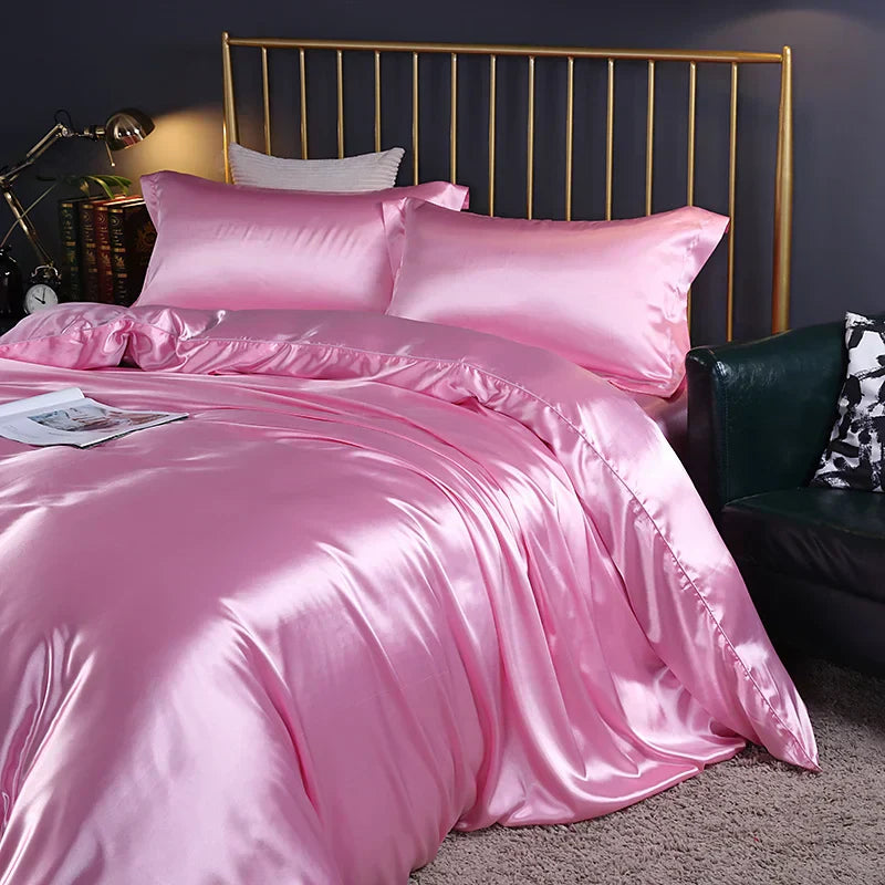 Luxurious turquoise satin duvet cover set bedroom bed sheet