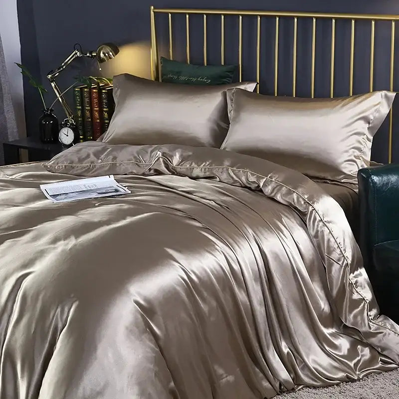 Luxurious turquoise satin duvet cover set bedroom bed sheet