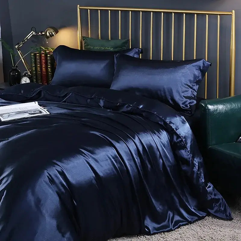 Luxurious turquoise satin duvet cover set bedroom bedding