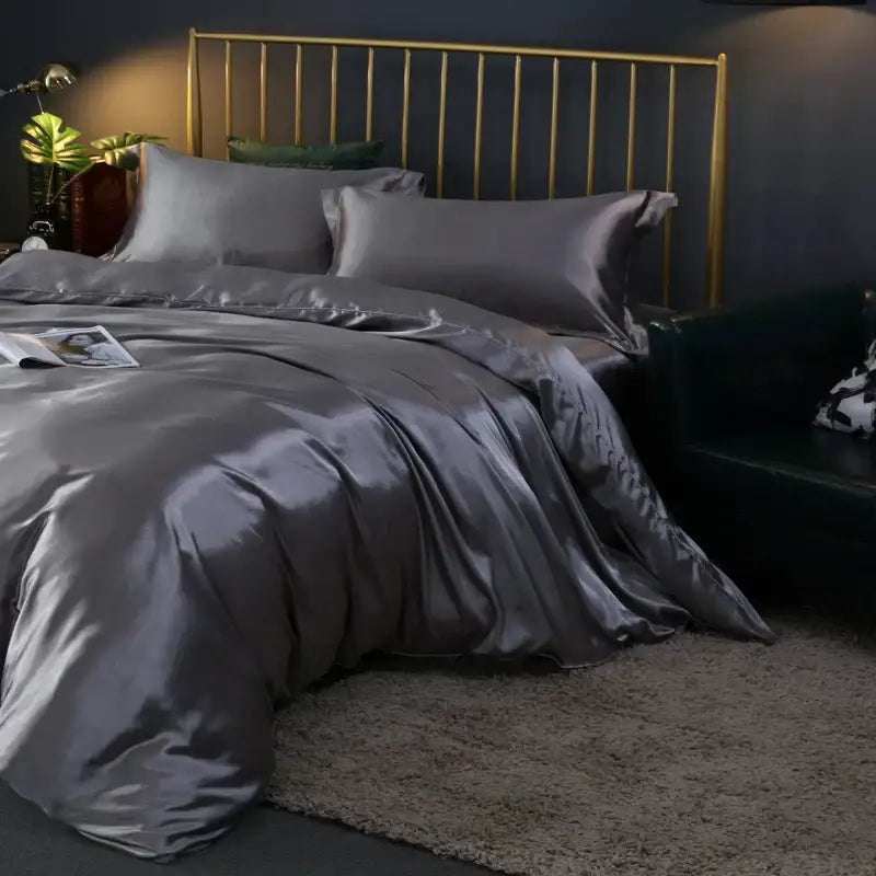 Luxurious turquoise satin duvet cover set bedroom bed sheet