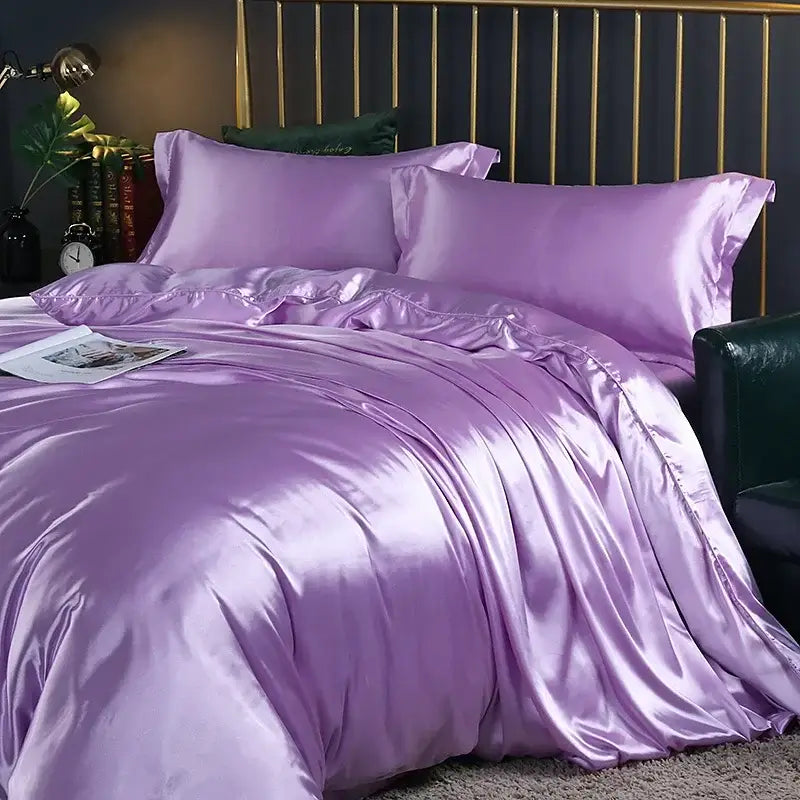 Luxurious copper satin duvet cover set bedroom silk bedding