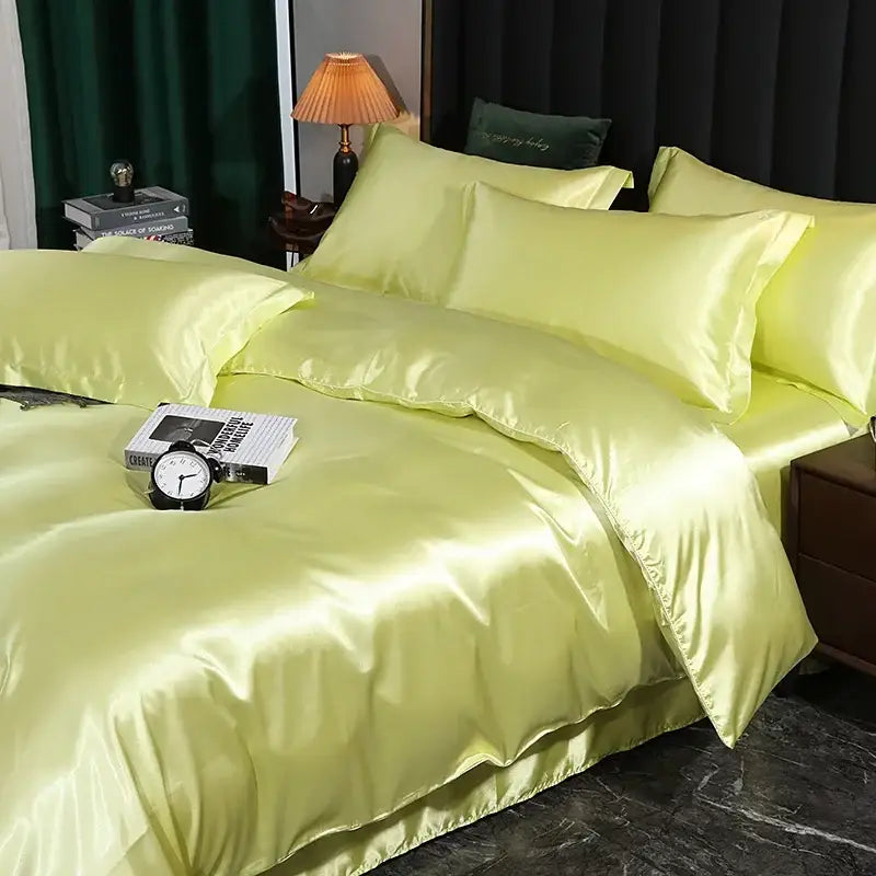 Luxurious turquoise satin duvet cover set bedroom bed sheet