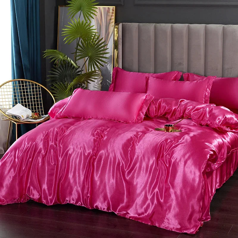 Luxurious white satin duvet cover set bedroom silk bedding