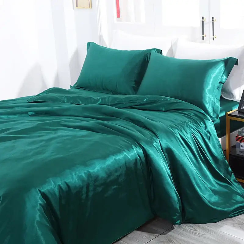 Luminous lime satin duvet cover set bedroom luxury bed sheet